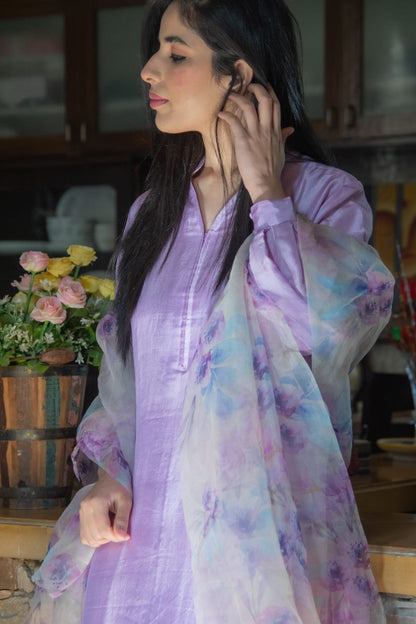 Lilac Silk Suit Floral Dupatta