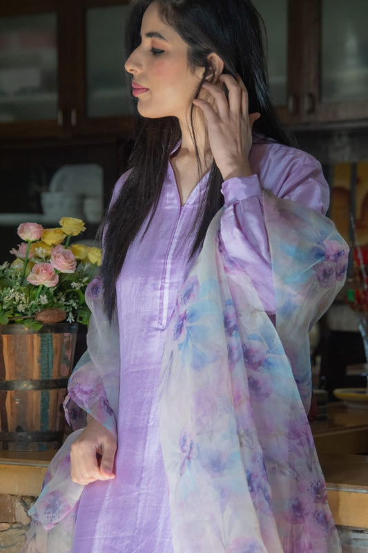 Lilac Silk Suit Floral Dupatta